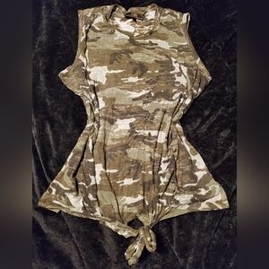 Lucky And Blessed Camo Sleeveless Tie Up Tank Tee